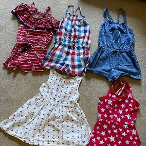 3 rompers and 2 dresses